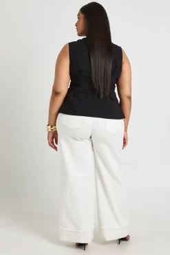 boohoo Haut Grande Taille Sans Manches En Bengaline Avec Taille Cintrée<Femme Tops