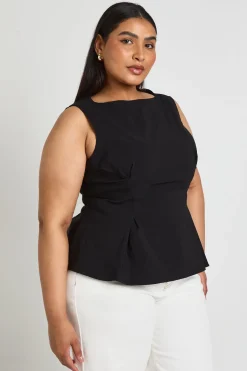 boohoo Haut Grande Taille Sans Manches En Bengaline Avec Taille Cintrée<Femme Tops