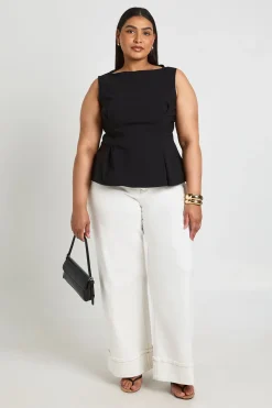 boohoo Haut Grande Taille Sans Manches En Bengaline Avec Taille Cintrée<Femme Tops