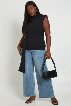 boohoo Haut Grande Taille Sans Manches À Col Montant Avec Détail De Bordure Croisée<Femme Tops