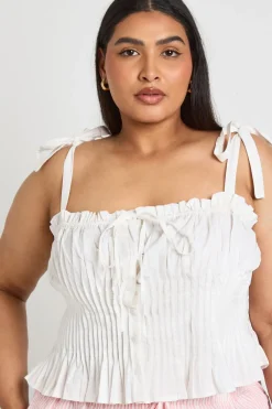 boohoo Haut Grande Taille Style Laitière Plissé À Bretelles Nouées<Femme Tops