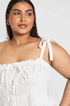 boohoo Haut Grande Taille Style Laitière Plissé À Bretelles Nouées<Femme Tops
