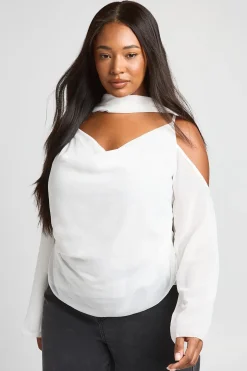 Haut Grande Taille Transparent À Col Bénitier Avec Détail Foulard