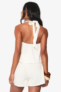 boohoo Haut halter à encolure drapée, look lin<Femme Tops