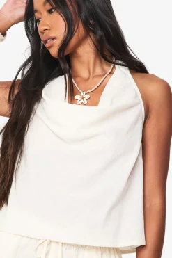 boohoo Haut halter à encolure drapée, look lin<Femme Tops