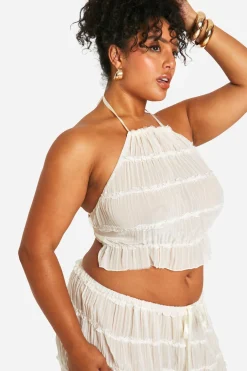 boohoo Haut Halterneck froncé Grande Taille<Femme Tenues De Plage