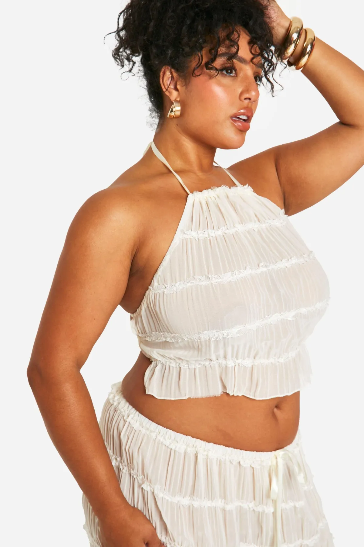 boohoo Haut Halterneck froncé Grande Taille<Femme Tenues De Plage
