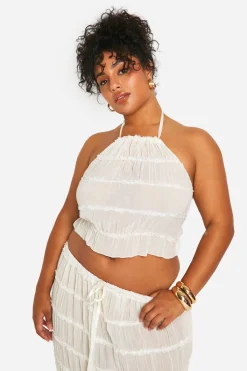 boohoo Haut Halterneck froncé Grande Taille<Femme Tenues De Plage