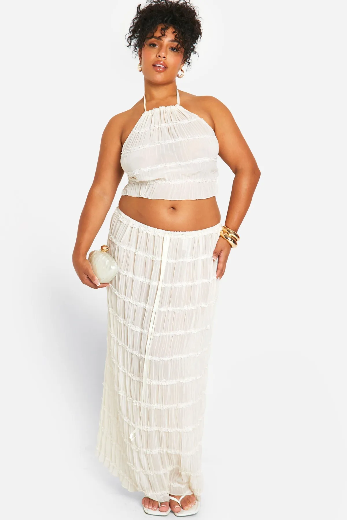 boohoo Haut Halterneck froncé Grande Taille<Femme Tenues De Plage
