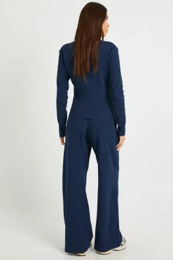 Haut Henley boutonné à bordure contrastante & pantalon assorti