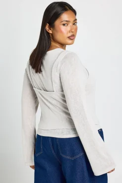 boohoo Haut Henley Grande Taille À Double Épaisseur Transparente<Femme Tops