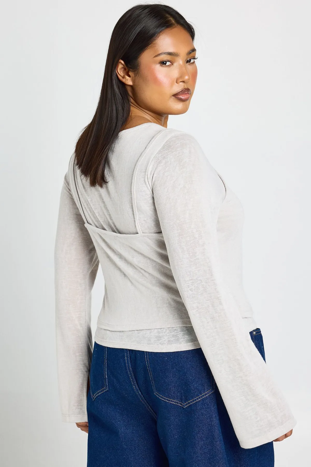 boohoo Haut Henley Grande Taille À Double Épaisseur Transparente<Femme Tops