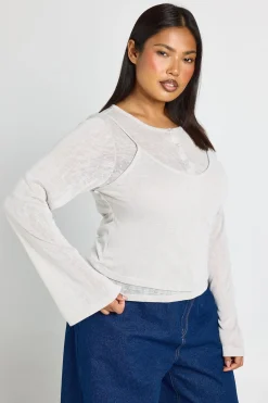 boohoo Haut Henley Grande Taille À Double Épaisseur Transparente<Femme Tops