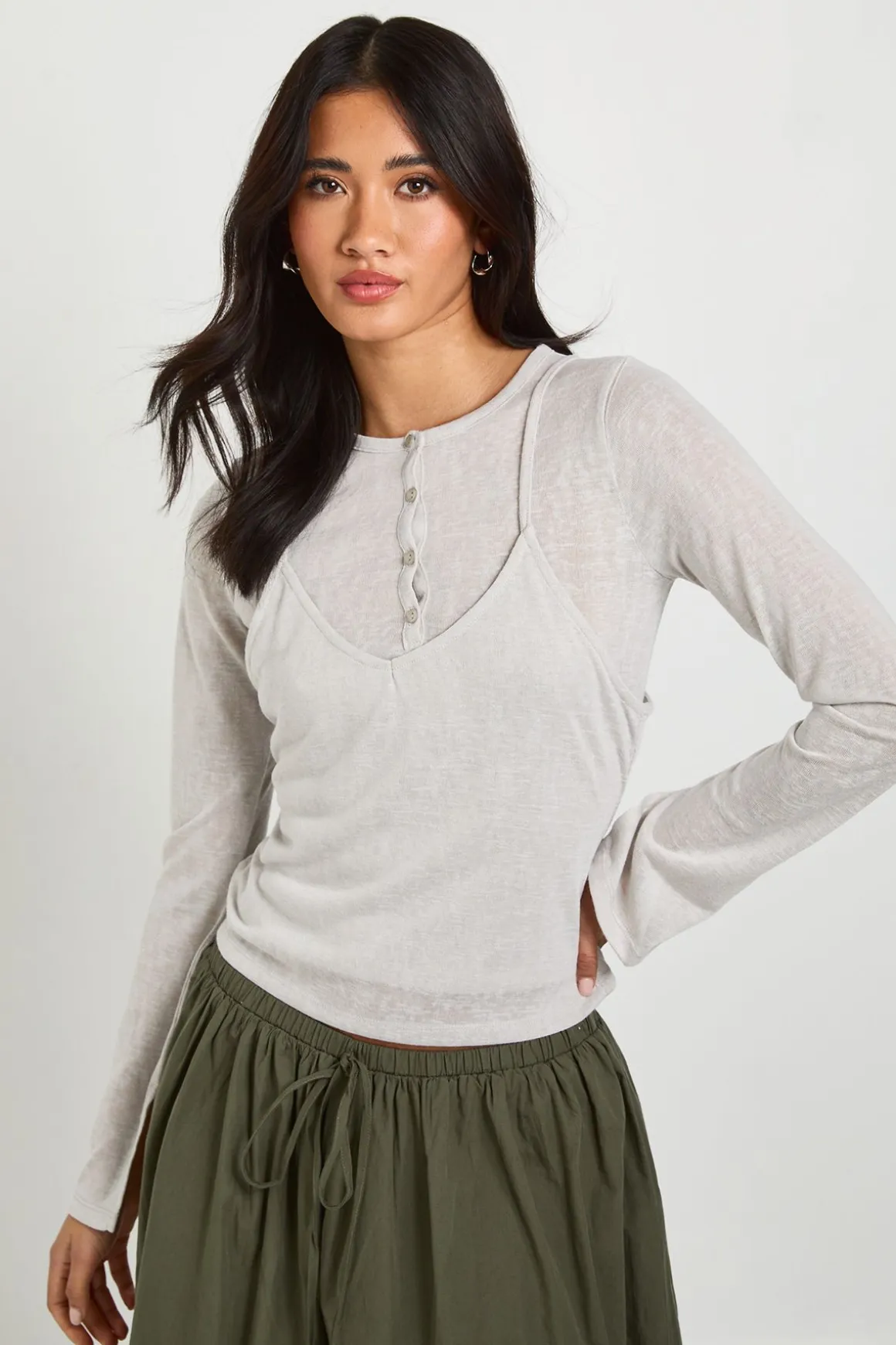 Haut Henley Transparent À Double Épaisseur