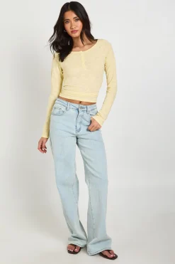 boohoo Haut Henley Transparent En Jersey Slub<Femme Tops