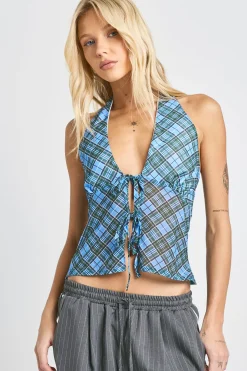 Haut imprimé en maille à encolure halter avec noueur à l’avant