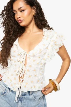 Haut à imprimé floral tissé avec lien à l’avant