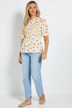 Dorothy Perkins Haut Jaune à Imprimé Fleuri avec Col Montant et Buste Froncé<Femme Tops