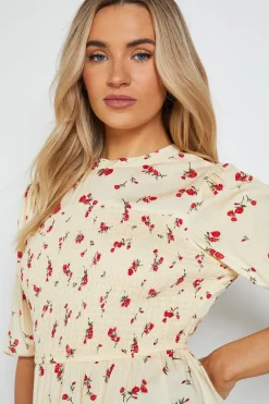Dorothy Perkins Haut Jaune à Imprimé Fleuri avec Col Montant et Buste Froncé<Femme Tops