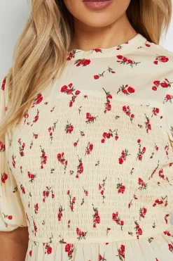Dorothy Perkins Haut Jaune à Imprimé Fleuri avec Col Montant et Buste Froncé<Femme Tops