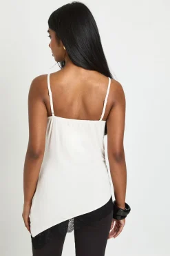 boohoo Haut Long Asymétrique En Cupro Avec Finitions En Dentelle<Femme Satin Et Dentelle|Tops