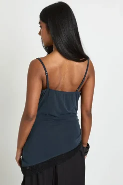 Haut Long Asymétrique En Cupro Avec Bordure En Dentelle