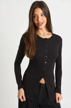 boohoo Haut Long Côtelé à Boutons-Pression Devant<Femme Tops
