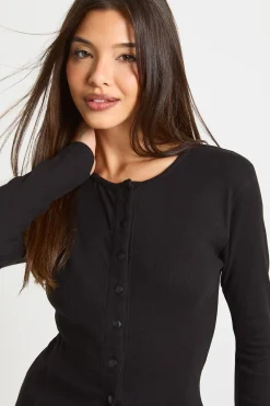 boohoo Haut Long Côtelé à Boutons-Pression Devant<Femme Tops