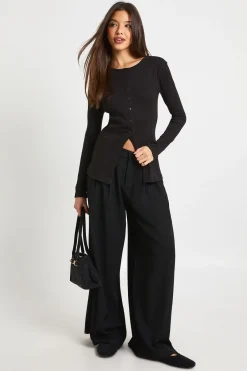 boohoo Haut Long Côtelé à Boutons-Pression Devant<Femme Tops