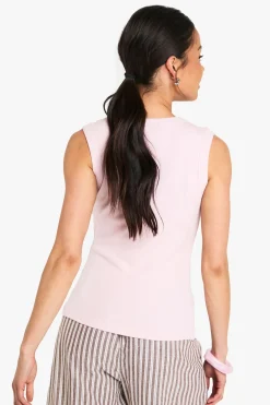 Haut long en tricot côtelé à boutons sur le devant