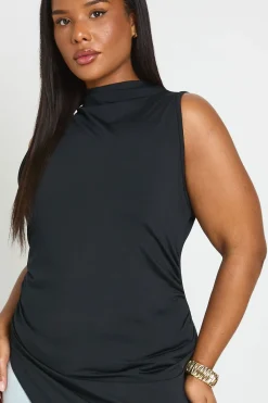 boohoo Haut Long Grande Taille À Col Montant Et Ourlet Asymétrique<Femme Tops