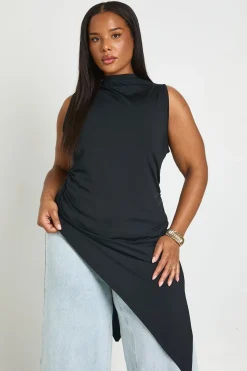 boohoo Haut Long Grande Taille À Col Montant Et Ourlet Asymétrique<Femme Tops