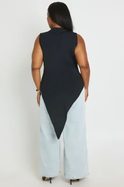 boohoo Haut Long Grande Taille À Col Montant Et Ourlet Asymétrique<Femme Tops