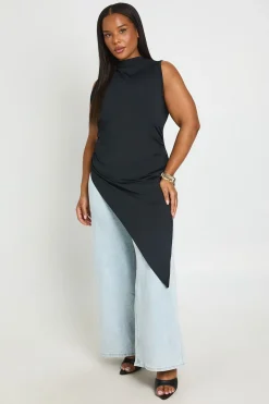 boohoo Haut Long Grande Taille À Col Montant Et Ourlet Asymétrique<Femme Tops
