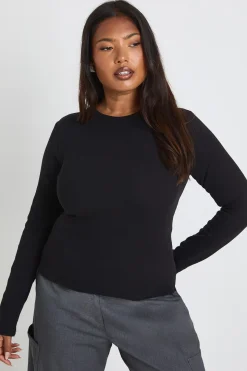 Haut longline ajusté à manches longues en côtes Plus Basic