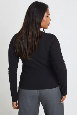 Haut longline ajusté à manches longues en côtes Plus Basic