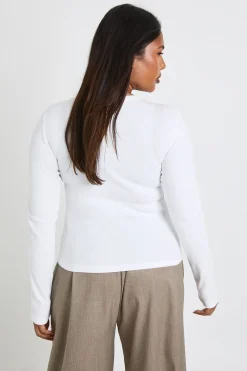 Haut longline ajusté à manches longues en maille côtelée Plus Basic