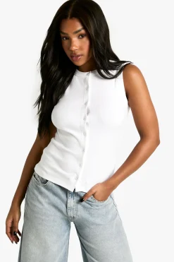boohoo Haut longline côtelé à boutons sur le devant<Femme Tops