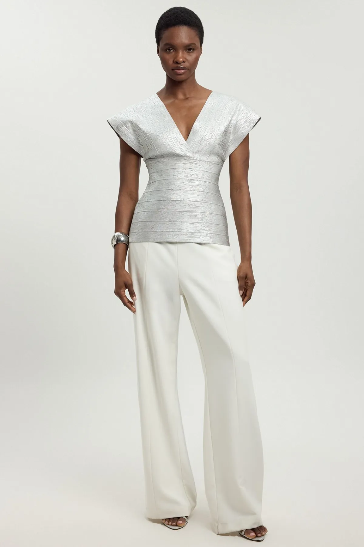 KarenMillen Haut À Manches Ailes D'ange Et Bandes Sculptantes Effet Métallisé<Femme Pulls Et Gilets|Toutes Les Mailles