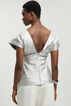 KarenMillen Haut À Manches Ailes D'ange Et Bandes Sculptantes Effet Métallisé<Femme Pulls Et Gilets|Toutes Les Mailles