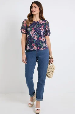 Wallis Haut À Manches Bouffantes En Dévoré Floral<Femme Tops