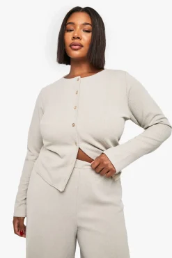 boohoo Haut à manches cardigan côtelé avec boutons et pantalon coordonné<Femme Ensembles
