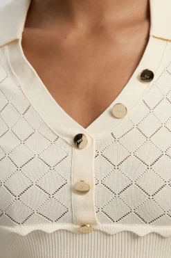 KarenMillen Haut À Manches Courtes Avec Col Côtelé Et Détail Point Tricoté<Femme Pulls Et Gilets|Toutes Les Mailles