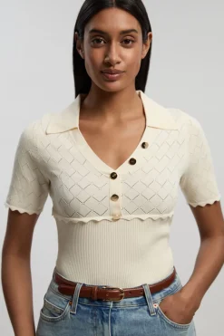 KarenMillen Haut À Manches Courtes Avec Col Côtelé Et Détail Point Tricoté<Femme Pulls Et Gilets|Toutes Les Mailles