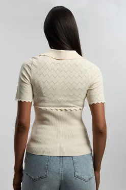 KarenMillen Haut À Manches Courtes Avec Col Côtelé Et Détail Point Tricoté<Femme Pulls Et Gilets|Toutes Les Mailles