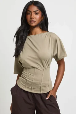Haut À Manches Courtes Avec Détail Taille Corset