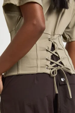 Haut À Manches Courtes Avec Détail Taille Corset