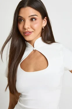 boohoo Haut À Manches Courtes En Bengaline Avec Découpe Trou De Serrure<Femme Tons Neutres|Tops