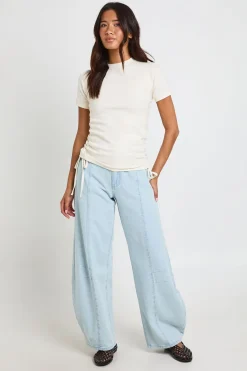 boohoo Haut À Manches Courtes En Coton Épais Avec Liens Froncés Sur Les Côtés<Femme Tons Neutres|Tops