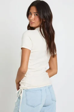 boohoo Haut À Manches Courtes En Coton Épais Avec Liens Froncés Sur Les Côtés<Femme Tons Neutres|Tops